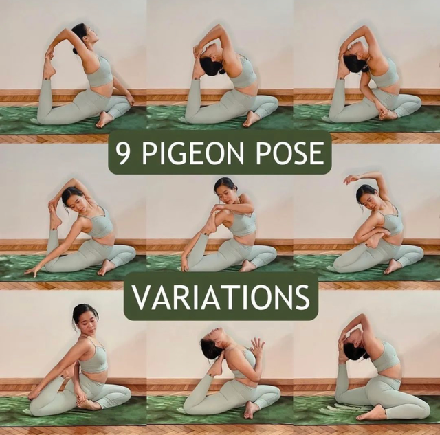 喜欢挑战瑜伽变体动作的看过来，9个鸽王式变体，你能完成几个？